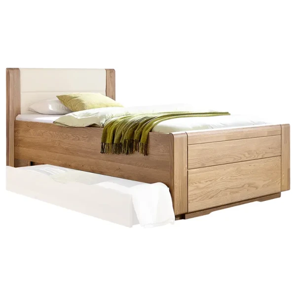 Massivholzbett 100 x 200cm Kunstleder Braun Eiche
