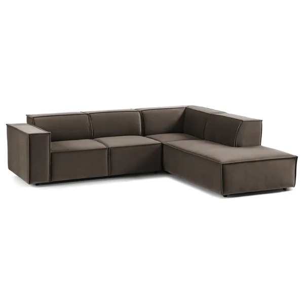 Ecksofa KINX mit Ottomane Braun Samt Shyla 260 x 70 x 234cm Ottomane davorstehend rechts Keine Funktion Glamour