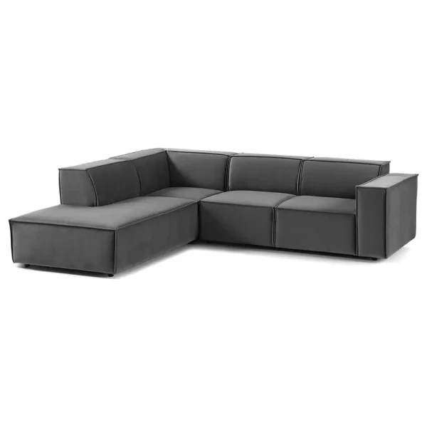 Ecksofa KINX mit Ottomane Grau Samt Shyla 260 x 70 x 234cm Ottomane davorstehend links Keine Funktion Glamour