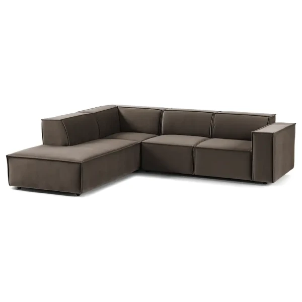 Ecksofa KINX mit Ottomane Braun Samt Shyla 260 x 70 x 234cm Ottomane davorstehend links Keine Funktion Glamour