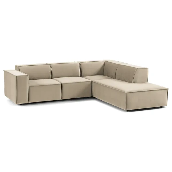 Ecksofa KINX mit Ottomane Beige Samt Shyla 260 x 70 x 234cm Ottomane davorstehend rechts Keine Funktion Glamour
