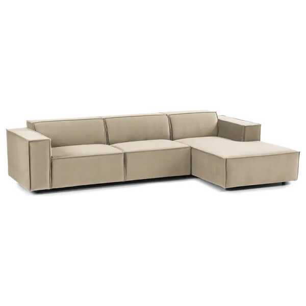 Ecksofa mit Longchair Beige Samt Shyla 294cm Longchair davorstehend rechts Keine Funktion Glamour