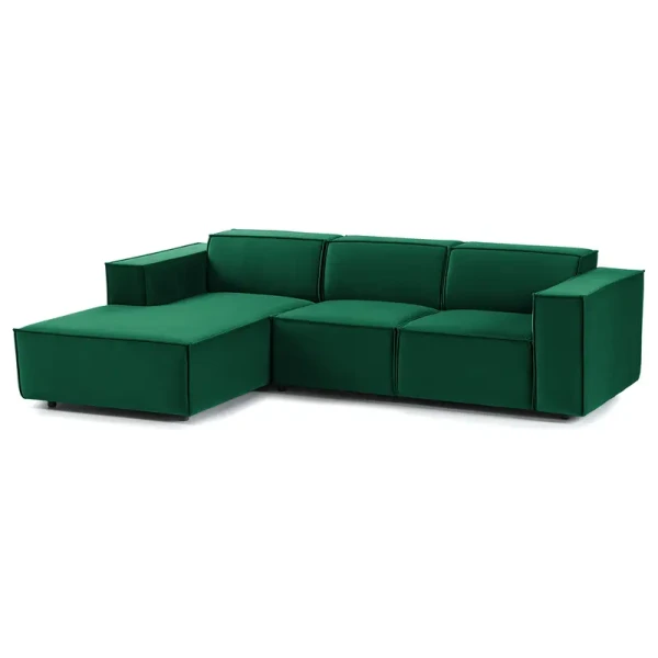 Ecksofa mit Longchair Grün Samt Shyla 260cm Longchair davorstehend links Keine Funktion Glamour