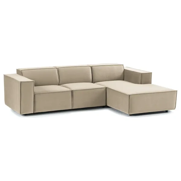 Ecksofa mit Longchair Beige Samt Shyla 260cm Longchair davorstehend rechts Keine Funktion Glamour