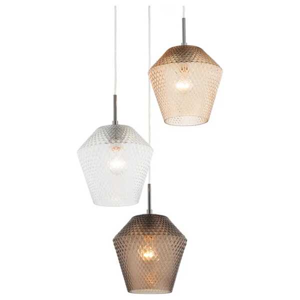 Pendelleuchte Vagar III Ø 40cm Grau/Beige/Durchsichtig Material: Glas, Metall Metallart: Eisen Oberfläche Metall: Vernickelt E27