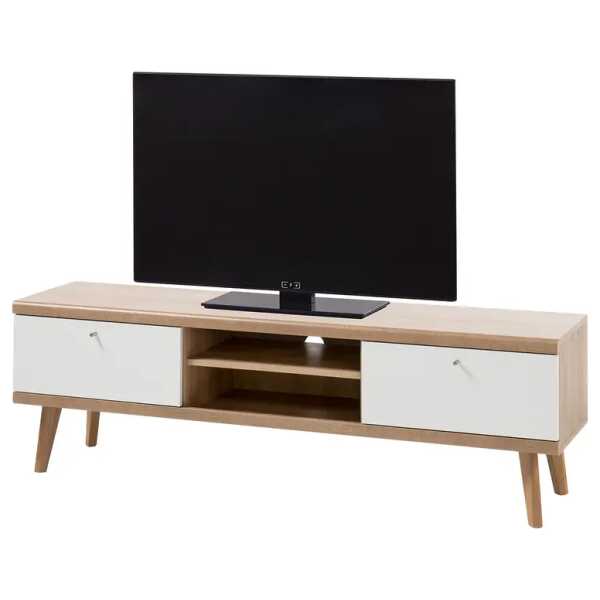 TV-Lowboard II Front & Korpus: MDF Mitteldichte Holzfaserplatte , foliert Griffe: Metall, lackiert Braun/Weiß 160 x 50 x 40cm