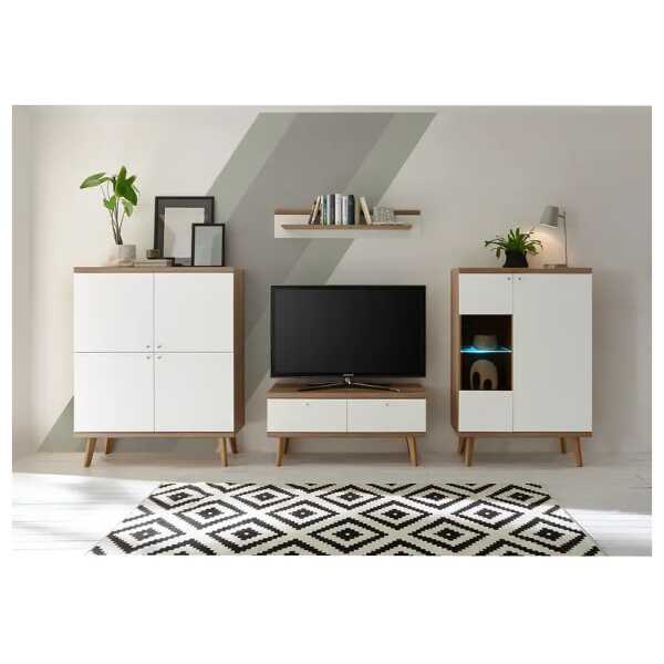 Wohnwand IV 4-teilig Front & Korpus: MDF Mitteldichte Holzfaserplatte , foliert Griffe: Metall, lackiert Braun/Weiß 304 x 160 x 40cm