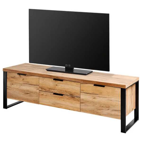 TV-Lowboard Loop Front & Korpus: Spanplatte, foliert Griffe & Gestell: Stahl, pulverbeschichtet Braun/Eiche Dekor 152 x 45 x 40cm
