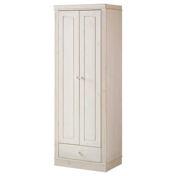 Massiver Garderobenschrank 65 x 180 x 45cm Weiß/Kiefer Weiß