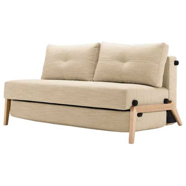 Schlafsofa Beige/Sandgrau Stoff Linen 148cm mit Schlaffunktion Eiche Hell Skandi
