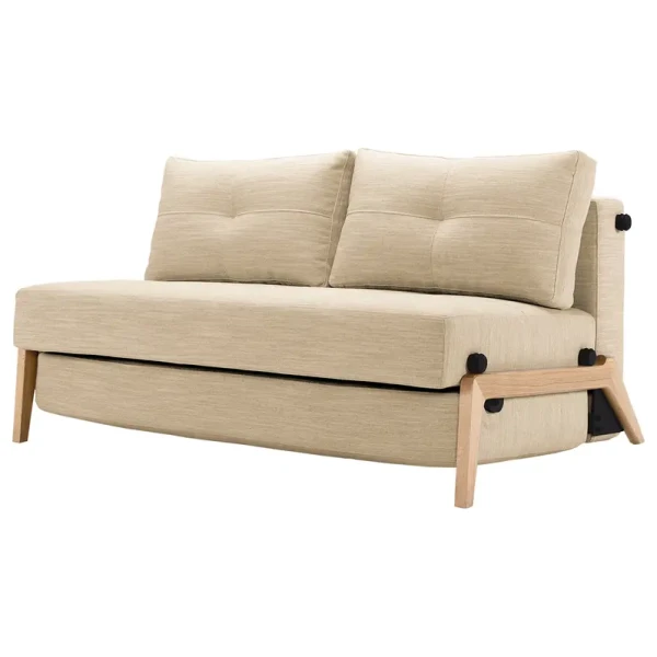 Schlafsofa Beige/Sandgrau Stoff Linen 148cm mit Schlaffunktion Eiche Hell Skandi