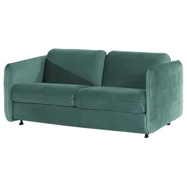 Schlafsofa KAYLA mit Matratze Blau/Petrol Samt Ravi 194 x 86 x 104cm Skandi