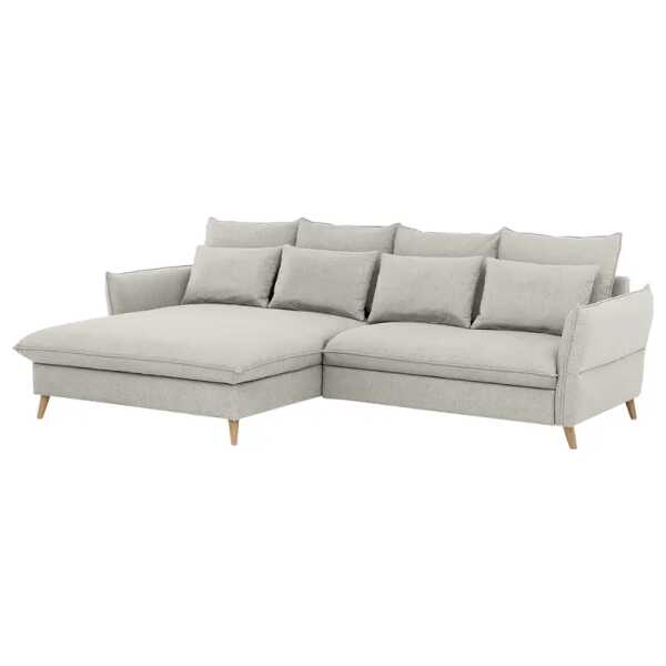 Ecksofa Sketty Grau/Hellgrau Microfaser 274 x 88 x 170cm Longchair davorstehend links Bettkasten/Schlaffunktion Modern