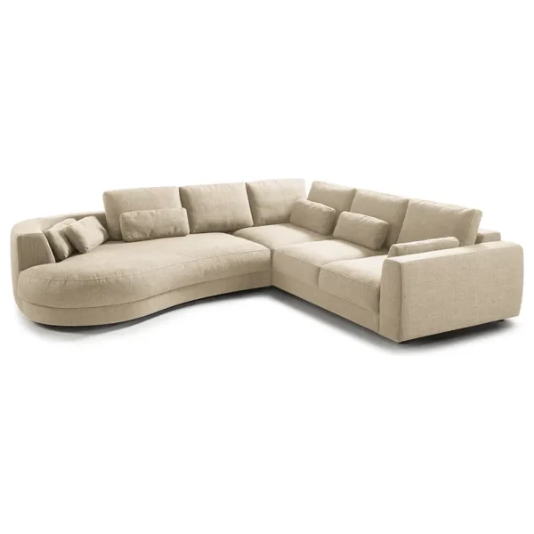 Ecksofa 2-Sitzer mit Ottomane Beige Webstoff Amila 270 x 74 x 306cm Ottomane davorstehend links Modern