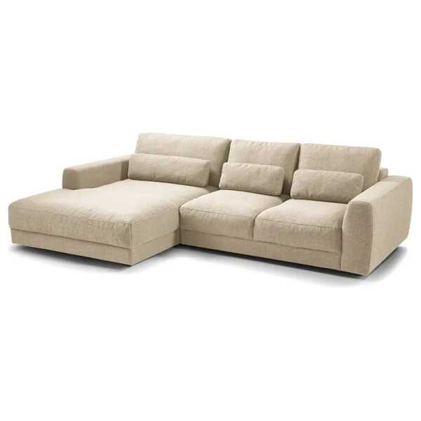 Ecksofa 2-Sitzer mit Longchair Beige Webstoff Amila 284 x 74 x 182cm Longchair davorstehend links Modern