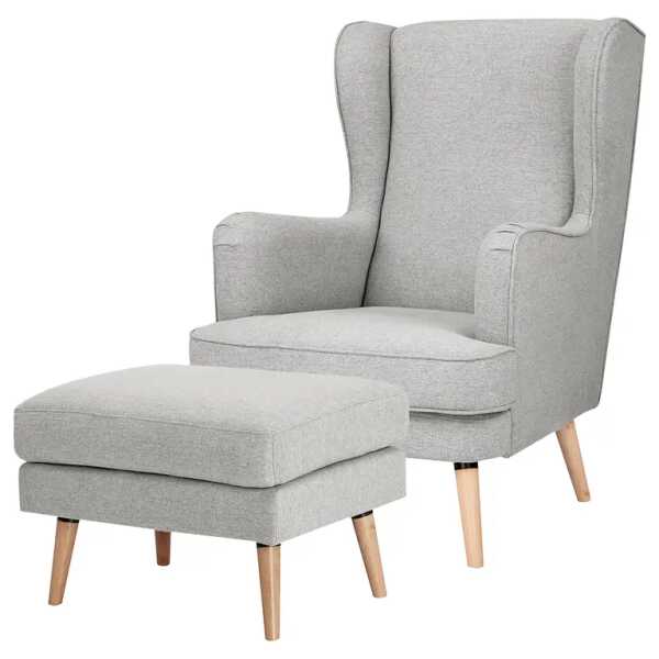 Ohrensessel Limeri Grau/Hellgrau Filz Blix mit Hocker 73 x 107 x 96cm