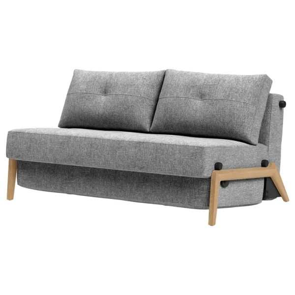 Schlafsofa Grau/Granit Stoff Twist 148cm mit Schlaffunktion Eiche Hell Skandi