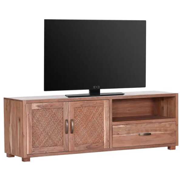 TV-Lowboard Valenton I Front: Rattangeflecht / Massivholz Akazie, smoked & lackiert Korpus: Massivholz Akazie, smoked & lackiert Braun 170 x 57