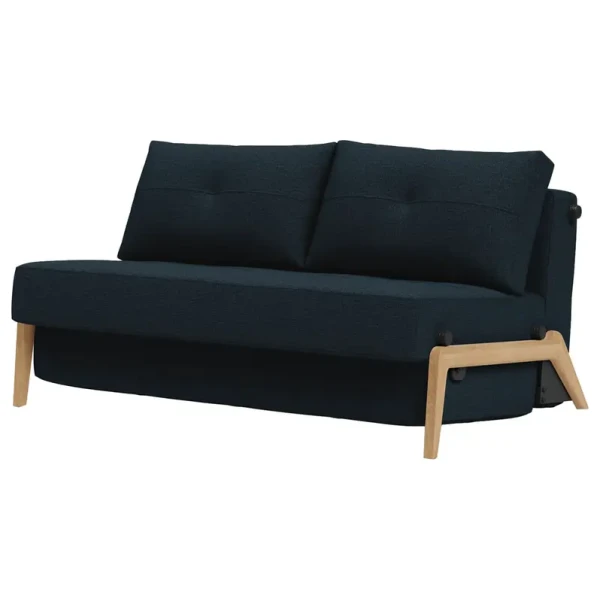 Schlafsofa Blau Stoff Mixed Dance 148cm mit Schlaffunktion Eiche Hell Skandi