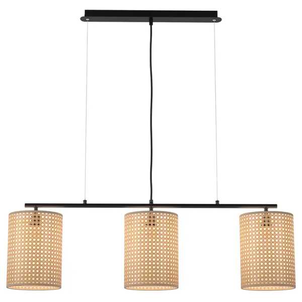 Pendelleuchte I 96 x 150 x 18cm Schwarz/Beige Lampenschirm: Wiener Geflecht aus Papier Gestell und Baldachin: Eisen, foliert E14