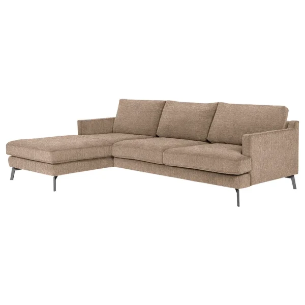 Ecksofa Vieux Bourg Beige/Creme Flachgewebe Nona 244 x 79 x 170cm Longchair davorstehend links Skandi