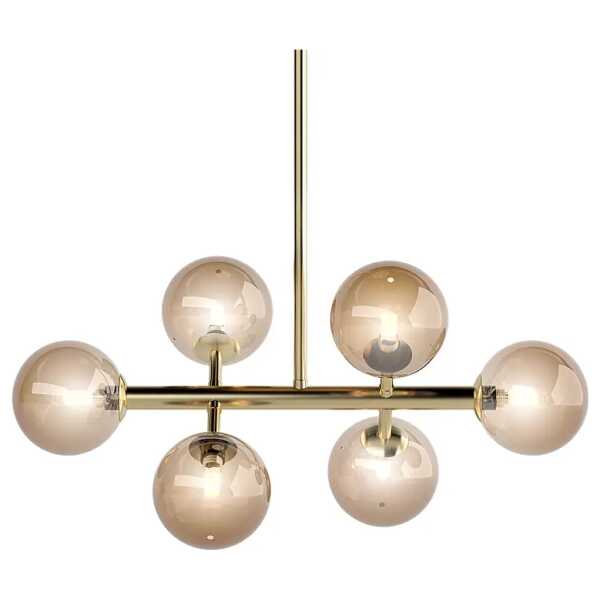 Deckenleuchte 6-flammig 60 x 70 x 33cm Gold/Metall Gold glänzend/Glas Bernsteinfarben Material: Glas, Metall LED G9