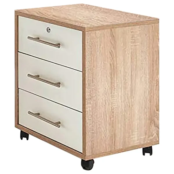 Rollcontainer 44 x 58 x 40cm Beige/Eiche Sonoma Dekor/Weiß