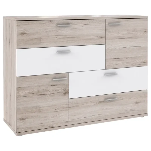 Kommode Leisi 125 x 96 x 41cm Weiß/Beige/Sandeiche Dekor