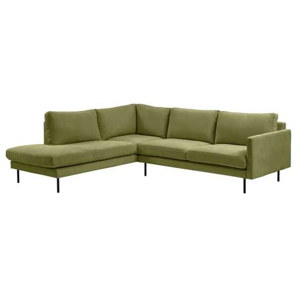 Ecksofa mit Ottomane Grün Cordstoff Licia 262 x 82 x 226cm Ottomane davorstehend links Skandi