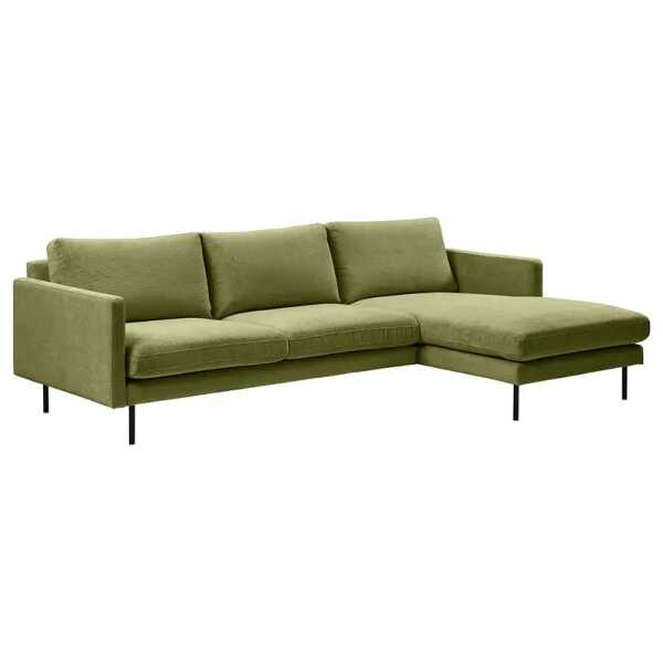 Ecksofa mit Longchair Grün Cordstoff Licia 262 x 82 x 156cm Longchair davorstehend rechts Skandi