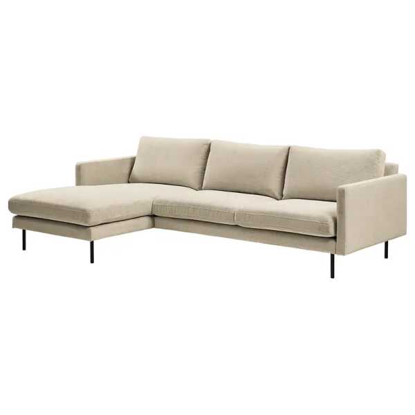 Ecksofa mit Longchair Beige Cordstoff Licia 262 x 82 x 156cm Longchair davorstehend links Skandi