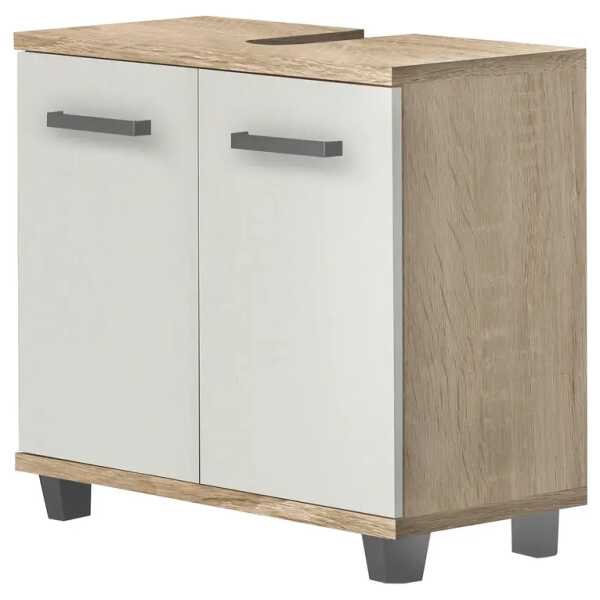 Waschbeckenunterschrank 69 x 62 x 35cm Weiß/Beige/Hochglanz Weiß/Eiche Sonoma Dekor
