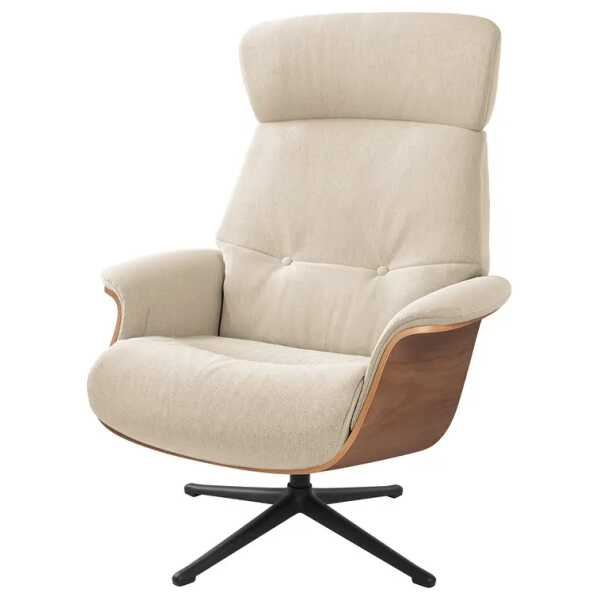 Sessel manuell verstellbar Beige Webstoff Saia Walnuss Schwarz 83 x 110 x 88cm
