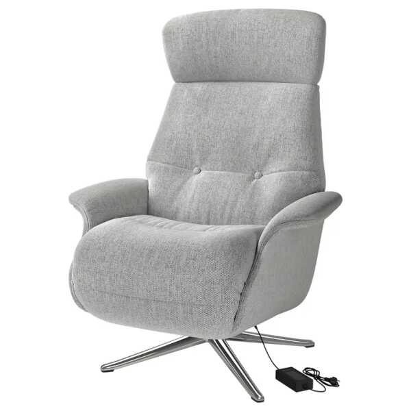 Sessel elektrisch verstellbar Grau Webstoff Saia Bezogen Chrom glänzend 83 x 110 x 88cm