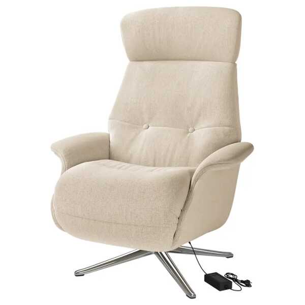 Sessel elektrisch verstellbar Beige Webstoff Saia Bezogen Chrom glänzend 83 x 110 x 88cm