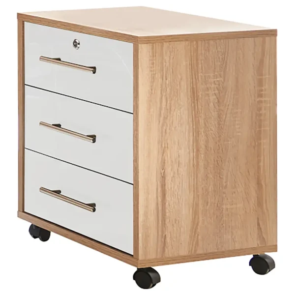 Rollcontainer 44 x 58 x 40cm Braun/Eiche Sonoma Dekor/Hochglanz Weiß