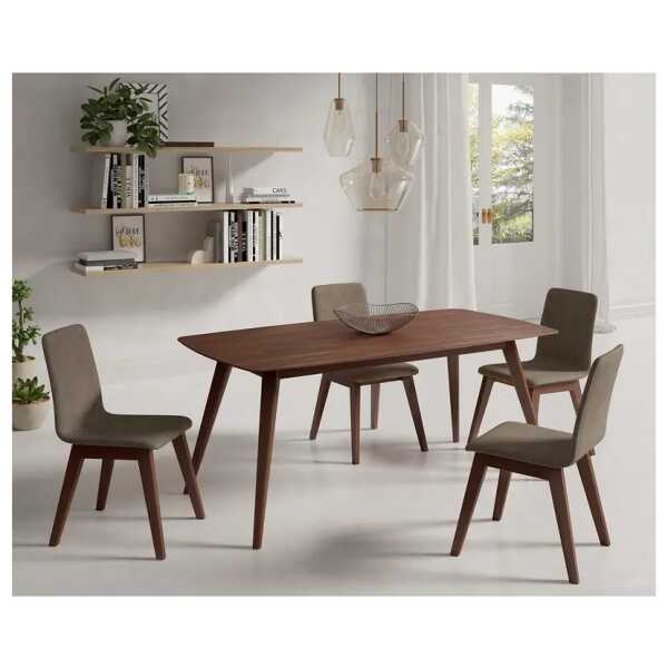 Essgruppe Nami 5-teilig 180 x 90cm Braun/Grau/Matt Sandgrau Nussbaum Dekor