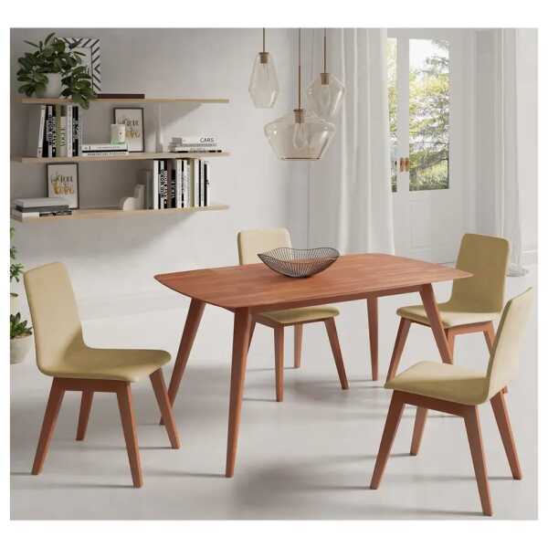 Essgruppe Nami 5-teilig 140 x 80cm Braun/Beige/Beige Kirschbaum Dekor