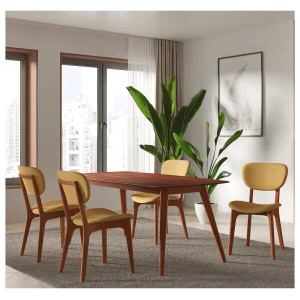 Essgruppe Nadir 5-teilig 140 x 80cm Gelb/Braun/Terracotta Kirschbaum Dekor