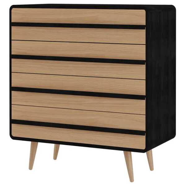Kommode 80 x 88 x 39cm Schwarz/Braun/Eiche Dekor/Schwarz