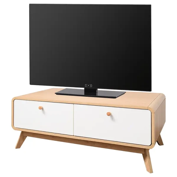 TV-Lowboard II Front & Korpus: Spanplatte, beschichtet Gestell: MDF Mitteldichte Holzfaserplatte , beschichtet Weiß/Beige/Weiß/Eiche Dekor 100