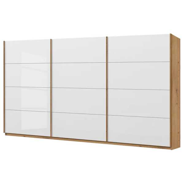 Schwebetürenschrank pure gloss 405 x 236cm Weiß/Hochglanz Weiß/Eiche Artisan Dekor 3 Türen