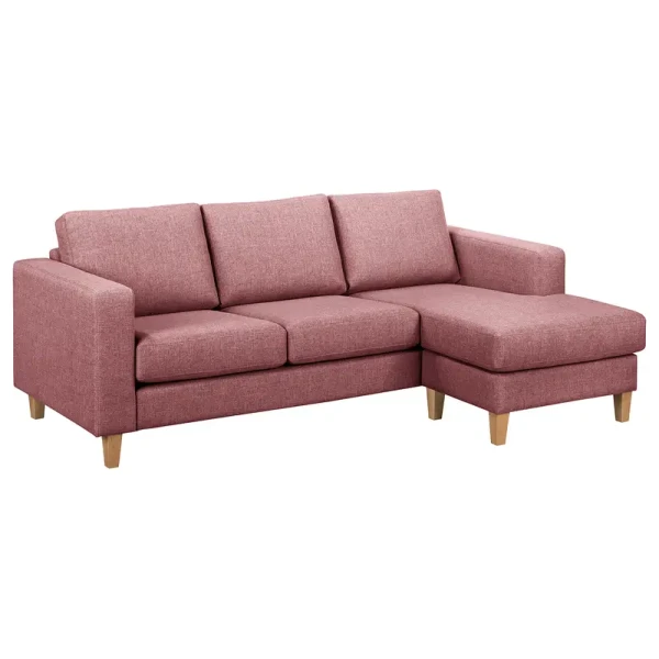 Ecksofa 2-Sitzer mit Longchair Pink Webstoff Lark 214 x 86 x 140cm Longchair davorstehend rechts Skandi