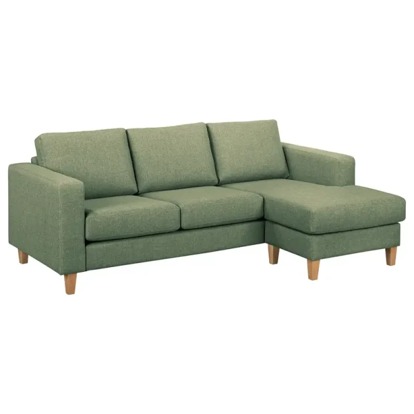 Ecksofa 2-Sitzer mit Longchair Grün Webstoff Lark 214 x 86 x 140cm Longchair davorstehend rechts Skandi