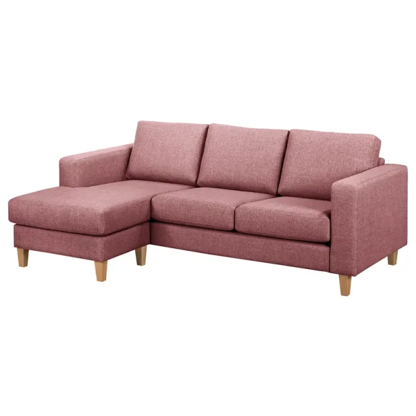 Ecksofa 2-Sitzer mit Longchair Pink Webstoff Lark 214 x 86 x 140cm Longchair davorstehend links Skandi