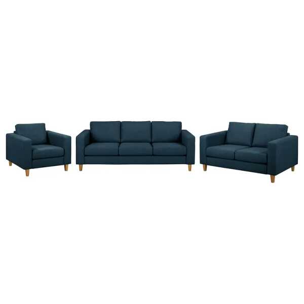 Polstergarnitur 3-2-1 Blau Webstoff Lark 214 x 86 x 90cm Skandi
