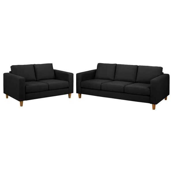 Polstergarnitur 3-2 Schwarz Webstoff Lark 214 x 86 x 90cm Skandi