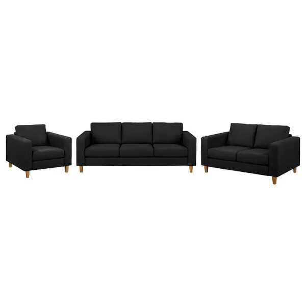 Polstergarnitur 3-2-1 Schwarz Webstoff Lark 214 x 86 x 90cm Skandi