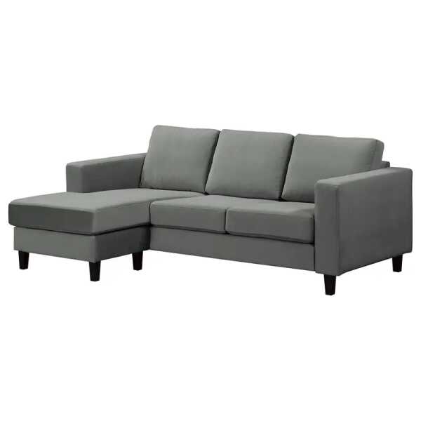Ecksofa 2-Sitzer mit Longchair Grau Samt Vaia 214 x 86 x 140cm Longchair davorstehend links Skandi
