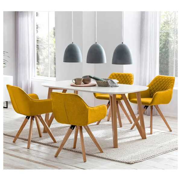 Essgruppe Golcar II 5-teilig 160cm Weiß/Senfgelb